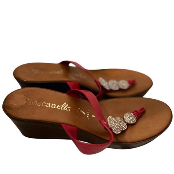 Toscanella Red Dylan Rhinestones Thong Made in Italy Wedge Sandals Size 8 - Picture 3 of 6